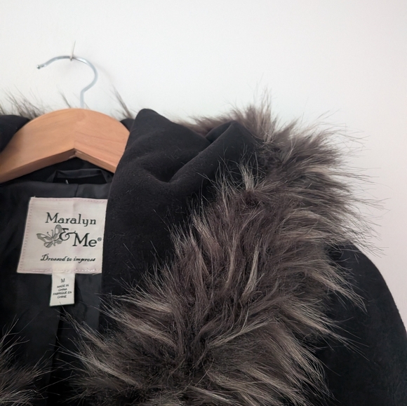 Maralyn & Me Black Faux Fur Hooded Parka Jacket NWT! - Picture 2 of 4